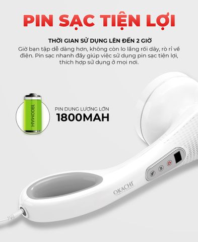 Máy Massage Cầm Tay OKACHI JP-530E - Thiết Kế Tiện Lợi, 5 Chế Độ Massage, Pin Sạc Linh Hoạt, Công Nghệ Nhật Bản, Thư Giãn Tối Đa Tại Nhà