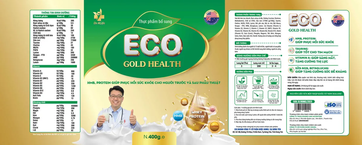 Sữa Non Dinh Dưỡng Dr.4Life ECO - GOLD HEALTH 400g Hỗ Trợ Phục Hồi Sau Phẫu Thuật và Tăng Cường Sức Đề Kháng