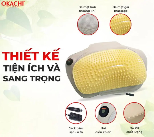 Gối Massage Hồng Ngoại Vai Cổ Lưng Shiatsu OKACHI JP-568E (Pin sạc)