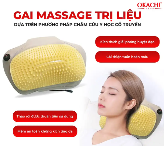 Gối Massage Hồng Ngoại Vai Cổ Lưng Shiatsu OKACHI JP-568E (Pin sạc)