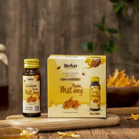 Mật Ong Đông Trùng Hạ Thảo Sinh Khối Tươi Biofun - Hỗ Trợ Sức Khỏe Hệ Hô Hấp, Hộp 6 Lọ 50ml - Quà Tặng Ý Nghĩa
