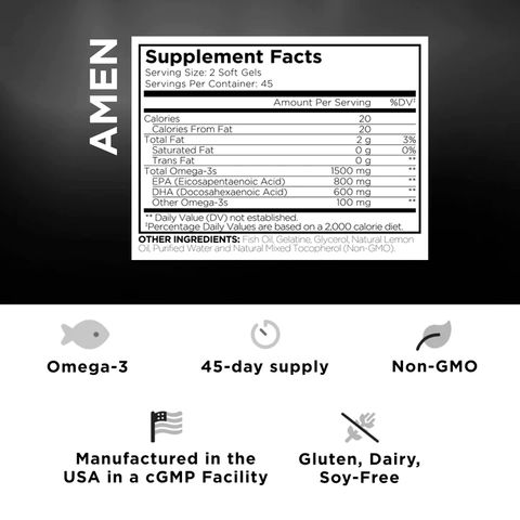 Viên Dầu Cá Codeage Amen Omega-3 1500mg - Hỗ Trợ Sức Khỏe Tim Mạch, Phát Triển Não Bộ, Không GMO, Dành Cho Phụ Nữ Mang Thai