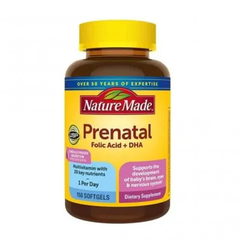 Vitamin cho Mẹ Bầu Nature Made Prenatal Folic Acid + DHA 200mg 150v