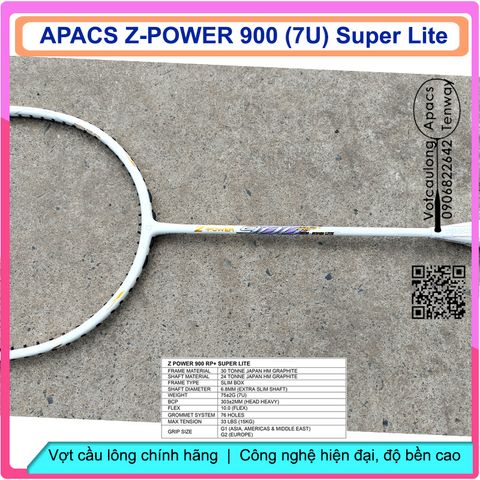 Vợt cầu lông Apacs Z-Power 900 RP+ Super Lite (7U) - Vợt siêu nhẹ 75g, thân dẻo, nặng đầu, thích hợp cho cả nam nữ, dễ chơi, chất lượng cao