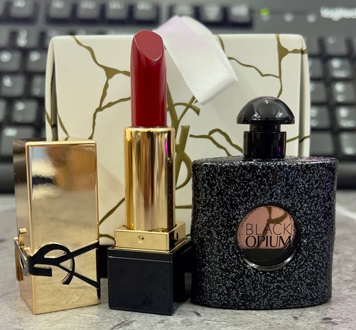 Set nước hoa nữ YSL Black Opium mini và Son