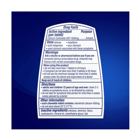 Viên Nhai Hỗ Trợ Dạ Dày TUMS Extra Strength 265 Viên - Giảm Đau Ợ Chua, Bổ Sung Canxi, Hương Vị Trái Cây Ngon Miệng