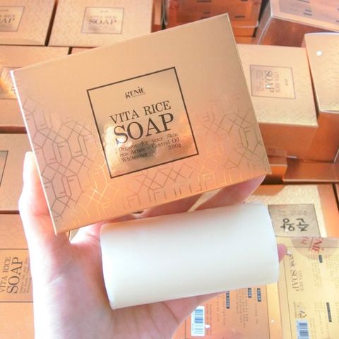 Xà Phòng Rửa Mặt Genie Vita Rice Soap Giúp Giảm Mụn, Làm Sáng Da, 200g - Mỹ Phẩm Hàn Quốc Chất Lượng Cao