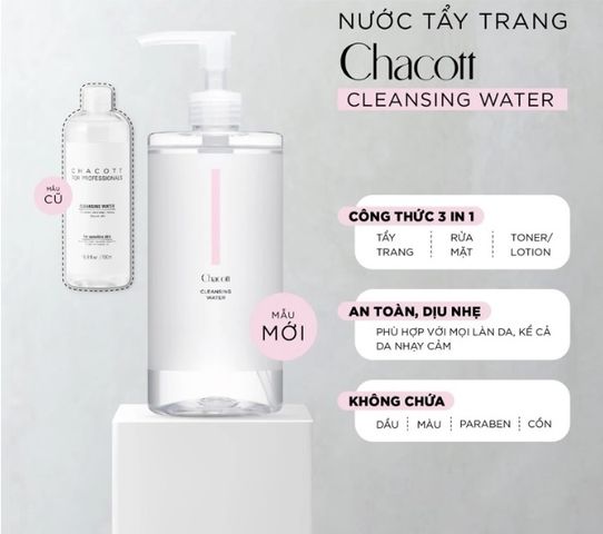 Nước Tẩy Trang Chacott Cleansing Water Nhật Bản - Dịu nhẹ, Làm Sạch Sâu, Phù Hợp Da Nhạy Cảm, Không Phụ Gia, Tiện Lợi Cho Người Bận Rộn