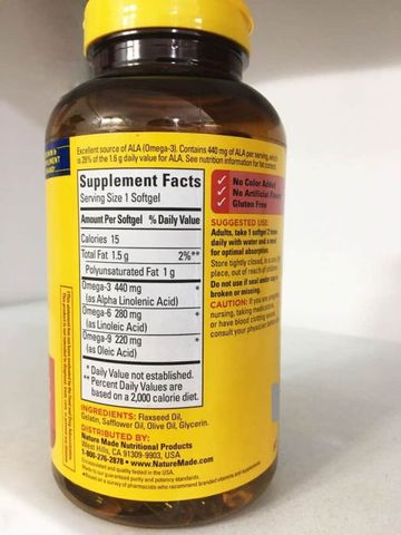 Viên uống Triple Omega 3 6 9 Nature Made 180 viên của Mỹ