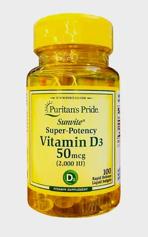Viên uống Vitamin D3 50mcg (2000IU)  Puritan’s Pride 100 viên, Mỹ