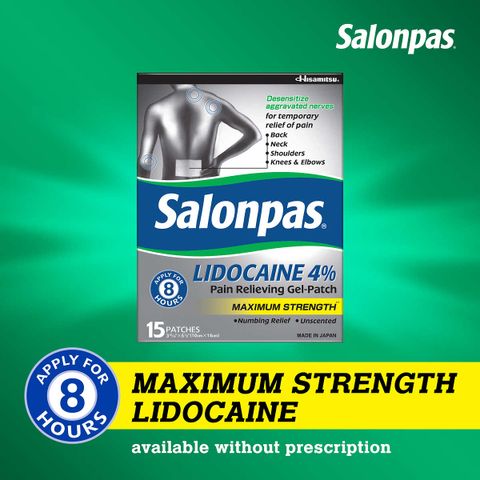 Miếng Dán Giảm Đau Salonpas LIDO.CAINE 4% Gel-Patch 15 Miếng - Hỗ Trợ Giảm Đau Hiệu Quả Lên Đến 8 Giờ