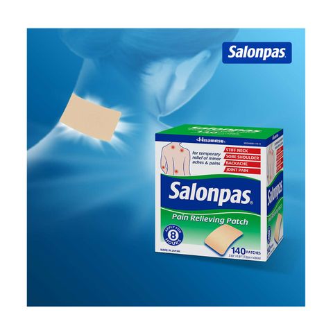 Miếng dán giảm đau Hisamitsu Salonpas Mỹ 140 miếng - Hỗ trợ xoa dịu cơn đau vai, cổ, lưng, xương khớp hiệu quả lên đến 8 giờ