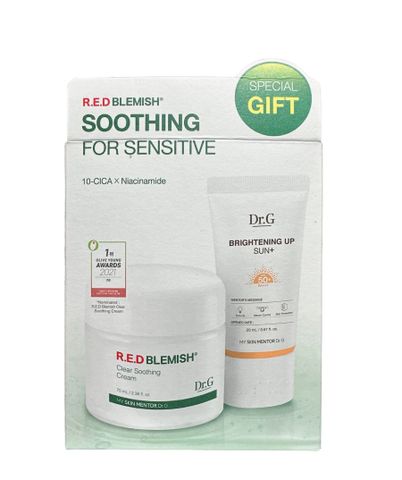 Bộ kem dưỡng ẩm Dr.G R.E.D BLEMISH Clear Soothing Cream 70ml & kem chống nắng Brightening Up Sun+ 20ml cho da nhạy cảm, dầu mụn