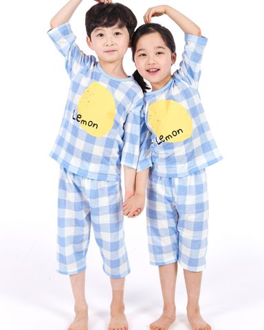 Bộ ngủ pijama lửng cho bé Lemon Check - nhập khẩu Hàn Quốc - Olomimi