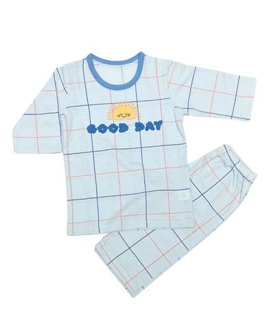 Bộ ngủ lửng cho bé Good day Check Blue nhập khẩu Olomimi - Hàn Quốc