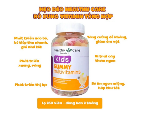 Kẹo dẻo Gummy Multivitamin Healthycare 250 viên 2Y+ Úc