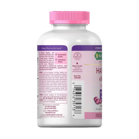 Viên Uống Làm Đẹp Da Tóc Móng Nature's Bounty Hair Skin & Nails 250 Viên - Tăng Cường Vitamin Chăm Sóc Sắc Đẹp Từ Bên Trong