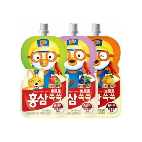Nước uống hồng sâm trái cây cho bé Pororo Hàn Quốc 100ml x 10 gói