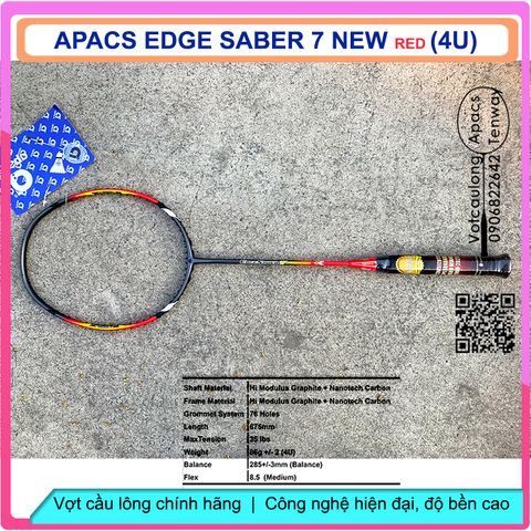 Vợt Cầu Lông Apacs EDGE SABER 7 New Red 4U - Vợt Dễ Điều Khiển, Đánh Phong Trào, Thiết Kế Màu Đỏ Sắc Sảo