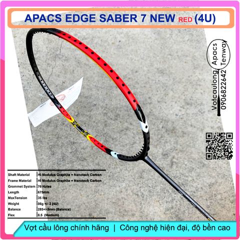 Vợt Cầu Lông Apacs EDGE SABER 7 New Red 4U - Vợt Dễ Điều Khiển, Đánh Phong Trào, Thiết Kế Màu Đỏ Sắc Sảo