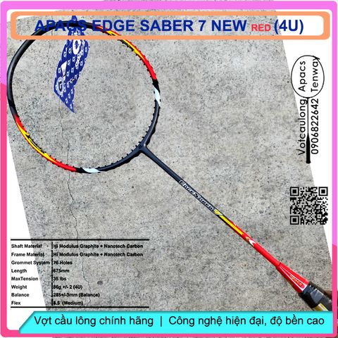 Vợt Cầu Lông Apacs EDGE SABER 7 New Red 4U - Vợt Dễ Điều Khiển, Đánh Phong Trào, Thiết Kế Màu Đỏ Sắc Sảo