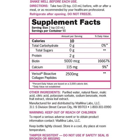 Nước Uống Collagen + Biotin Zena 900ml - Cấp ẩm, Trẻ Hóa Da, Ngăn Rụng Tóc, Xuất Xứ Mỹ, Phục Hồi Độ Mịn Màng Da