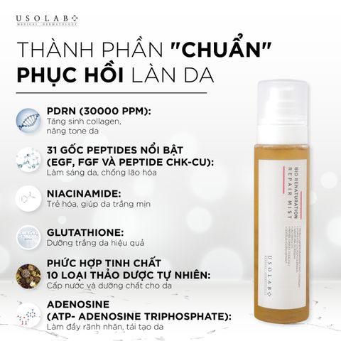 Xịt Khoáng Toner Phục Hồi Da Usolab Bio Renaturation PDRN Repair Mist 150ml - Cấp Ẩm, Dưỡng Trắng, Làm Săn Chắc Da Hàn Quốc