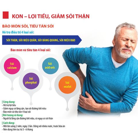 Viên uống Giảm Sỏi Thận KON - Hỗ trợ lợi tiểu, tán sỏi, ngăn ngừa sỏi mới - Nhập khẩu từ Mỹ, hiệu quả toàn diện cho sức khỏe thận