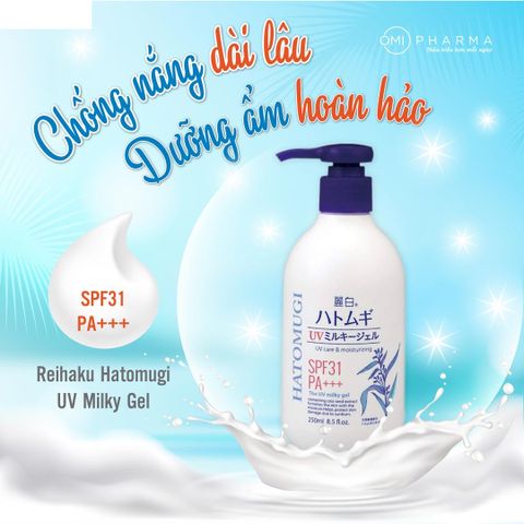 Sữa Dưỡng Thể Chống Nắng Hatomugi The UV Milky Gel SPF31 PA+++ 250ml - Dưỡng Ẩm, Làm Sáng Da, Bảo Vệ Tia UV