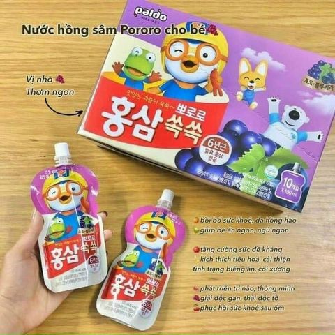 Nước Uống Hồng Sâm Trái Cây Poporo Hàn Quốc 10 túi/hộp