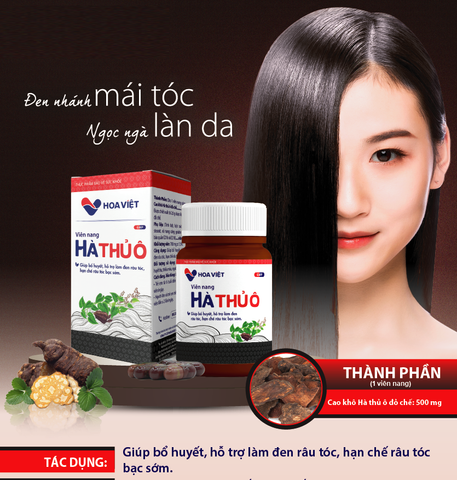Hà Thủ Ô Đỏ Hoa Việt - Viên Uống Bổ Huyết, Hỗ Trợ Đen Râu Tóc, Giúp Ngăn Râu Tóc Bạc Sớm, 60 Viên