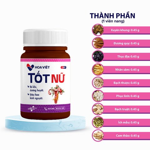 Viên Uống Bổ Huyết Điều Hòa Kinh Nguyệt Tốt Nữ Hoa Việt - Tăng Cường Nội Tiết Tố, Giảm Đau Bụng, Hỗ Trợ Phụ Nữ 60 Viên