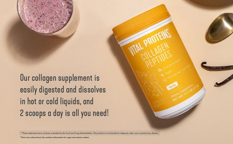 Bột Collagen Thủy Phân Vital Proteins 327gr - Hỗ Trợ Cải Thiện Da, Tóc, Móng & Khớp, Dễ Tiêu Hóa với Hương Vani Tự Nhiên