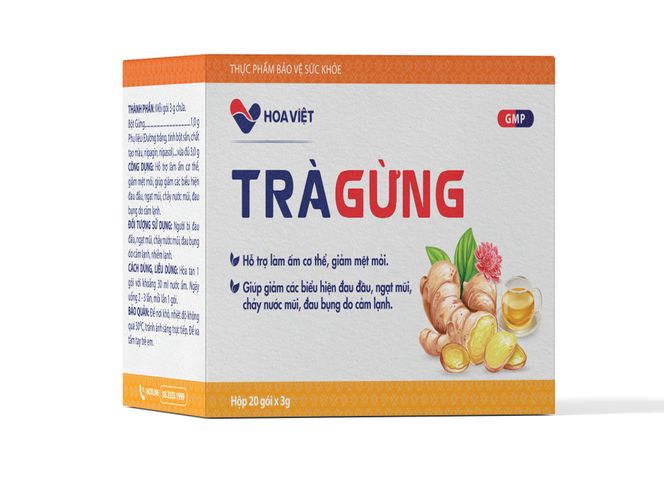 Trà Gừng Hoa Việt - Giảm Đầy Hơi, Tăng Cường Miễn Dịch, Hộp 20 Gói - Thảo Dược Tự Nhiên Giúp Tiêu Hóa và Làm Ấm Cơ Thể