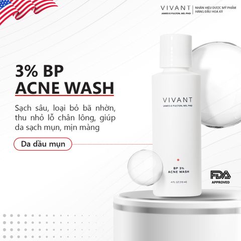 Sữa Rửa Mặt Vivant Skincare Bp 3% Acne Wash 115ml - Ngừa Mụn, Kháng Khuẩn, Dành Cho Da Dễ Bị Mụn Trứng Cá