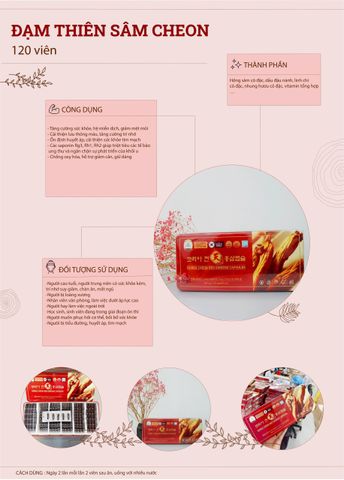 Viên Đạm Thiên Sâm Hồng Sâm Korea Cheon 120 Viên - Giúp Tăng Cường Sức Khỏe và Nâng Cao Thể Lực 100% Từ Thiên Nhiên