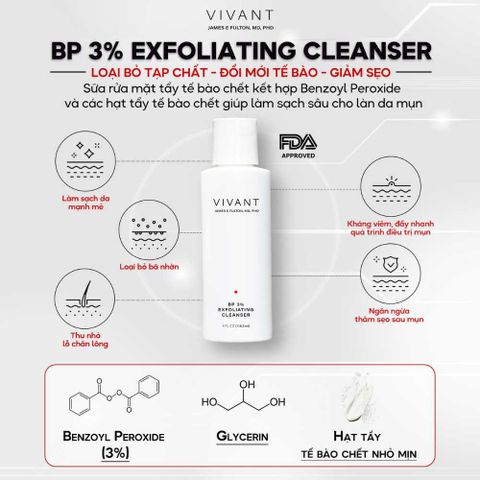Sữa rửa mặt dành cho da mụn BP 3% Exfoliating Cleanser