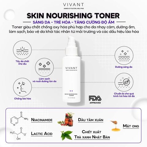 Toner Chống Oxy Hóa Vivant Skincare Dưỡng Ẩm cho Da Nhạy Cảm - 115ml, Giảm Mụn và Lão Hóa, Tinh Chất Tự Nhiên