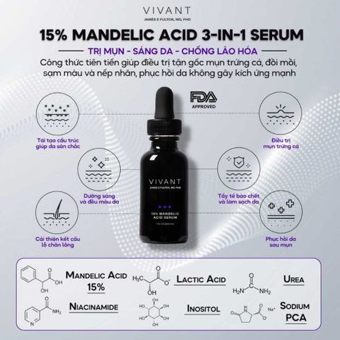 Serum Vivant Skincare 15% Mandelic Acid - Điều trị mụn, giảm thâm nám và dấu hiệu lão hóa da 30ml