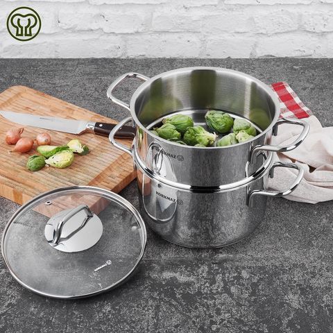 Bộ Nồi Xửng Hấp Inox 18/10 Korkmaz Perla 20cm & 24cm - Đa Năng, Tiện Lợi, Cao Cấp, Thổ Nhĩ Kỳ, Chống Gỉ, Dễ Vệ Sinh