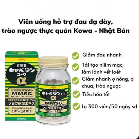 Viên Uống Hỗ Trợ Dạ Dày Kowa Nhật Bản - 300 Viên Giảm Trào Ngược, Chướng Bụng, Buồn Nôn, Dành Cho Người Lớn Và Trẻ Em Trên 8 Tuổi