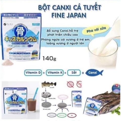 Bột Canxi Cá Tuyết Nhật Bản Fine Japan 140g - Tăng Chiều Cao Cho Trẻ Em, Bổ Sung Vitamin D, Hỗ Trợ Phát Triển Hệ Xương Chắc Khỏe