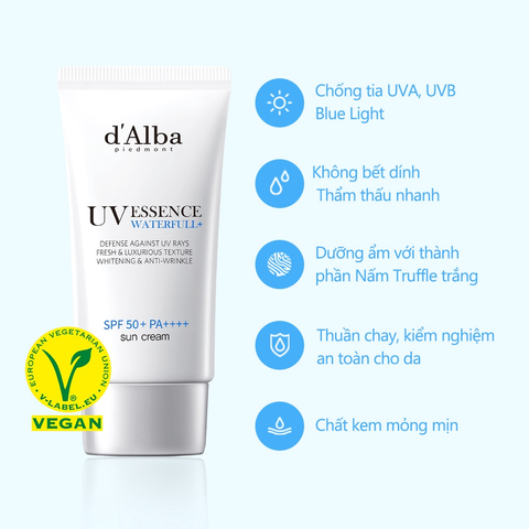 Kem Chống Nắng D'Alba Waterfull Essence Sun Cream SPF50+ - Dưỡng ẩm, Bảo vệ da khỏi UVA/UVB, Thấm nhanh, Không để lại vệt trắng 50ml