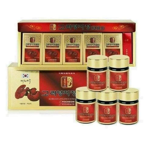 Cao Linh Chi Đỏ Pocheon Hàn Quốc - Chiết Xuất Nấm Linh Chi Tăng Cường Sức Khỏe (50g x 5 Lọ) - Hỗ Trợ Chức Năng Gan, Đẹp Da, Giảm Cholesterol