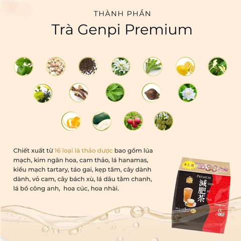 Trà Giảm Cân Genpi Premium 36 Túi - Thải Độc, Tiêu Mỡ An Toàn Từ 16 Loại Lá Thảo Dược Đông Y