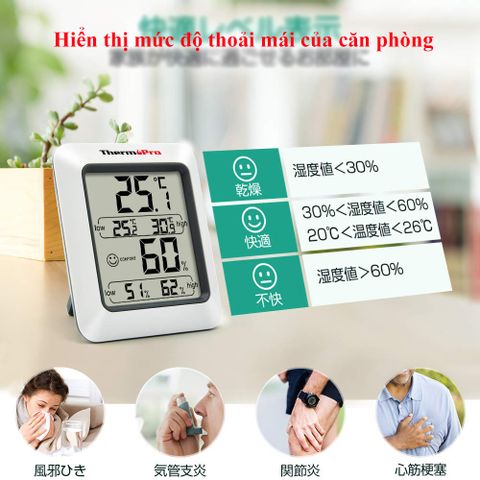 Nhiệt ẩm kế điện tử ThermoPro TP50 Nhật Bản - Đo nhiệt độ và độ ẩm, chính xác từ -58 đến 158 độ F, màn hình LCD rõ ràng, thiết kế tiện lợi.