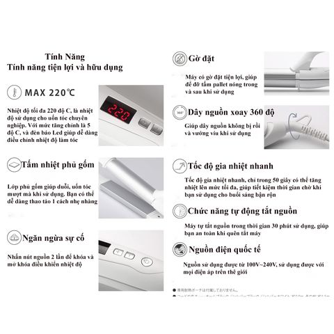 Máy Duỗi Thẳng và Uốn Tóc Salonia 32mm Nhật Bản - 2 Trong 1 Cao Cấp, Ceramic, Dải Nhiệt 80-220°C, Tiết Kiệm Thời Gian Tạo Kiểu