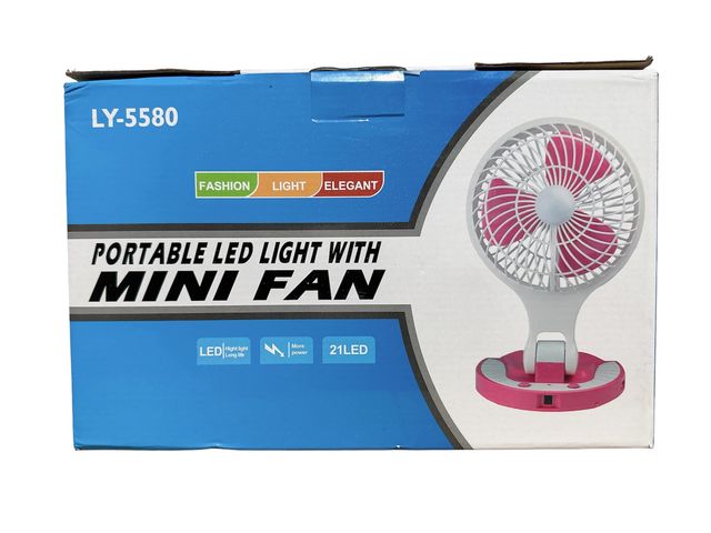 Quạt Sạc Tích Điện MiniFan LY 5580 kèm Đèn LED - Quạt Du Lịch Gọn Nhẹ, Đa Chức Năng, 2 Tốc Độ Gió, Thiết Kế Thời Trang