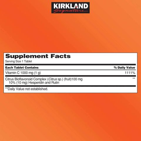 Viên uống Vitamin C 1000mg Kirkland 500 viên - Tăng cường miễn dịch, hỗ trợ làm đẹp da, bổ sung collagen từ Mỹ