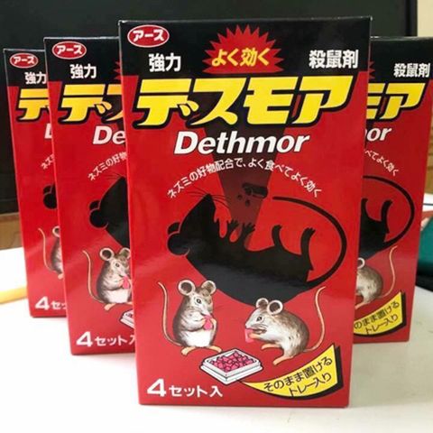 Viên diệt chuột Nhật Bản Dethmor - Hộp 4 gói, hiệu quả diệt chuột từ từ, an toàn cho gia đình, sản phẩm của Earth Chemical.